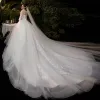 Wiktoriański Styl Szampan ślubna Suknie Ślubne 2020 Suknia Balowa Przezroczyste Wycięciem Bufiasta Długie Rękawy Bez Pleców Aplikacje Cekiny Trenem Katedra Wzburzyć