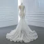 Luxe Blanche Transparentes La Mariée Robe De Mariée 2020 Trompette / Sirène Col Haut Manches Longues Fait main Perlage Tribunal Train