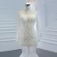 Luxe Blanche Transparentes La Mariée Robe De Mariée 2020 Trompette / Sirène Col Haut Manches Longues Fait main Perlage Tribunal Train