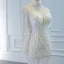 Luxe Blanche Transparentes La Mariée Robe De Mariée 2020 Trompette / Sirène Col Haut Manches Longues Fait main Perlage Tribunal Train