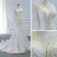 Luxe Blanche Transparentes La Mariée Robe De Mariée 2020 Trompette / Sirène Col Haut Manches Longues Fait main Perlage Tribunal Train