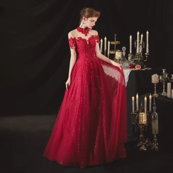 rachel gilbert evening dresses Jade Pool – Original New Chinese Style Evening Gown for Engagement & rich powder / M main image 1