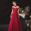 Chinese style Burgundy Engagement Prom Dresses 2020 A-Line / Princess See-through High Neck Short Sleeve Backless Sequins Beading Glitter Tulle Floor-Length / Long Ruffle