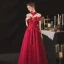 Chinese style Burgundy Engagement Prom Dresses 2020 A-Line / Princess See-through High Neck Short Sleeve Backless Sequins Beading Glitter Tulle Floor-Length / Long Ruffle