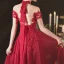 Chinese style Burgundy Engagement Prom Dresses 2020 A-Line / Princess See-through High Neck Short Sleeve Backless Sequins Beading Glitter Tulle Floor-Length / Long Ruffle