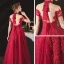 Chinese style Burgundy Engagement Prom Dresses 2020 A-Line / Princess See-through High Neck Short Sleeve Backless Sequins Beading Glitter Tulle Floor-Length / Long Ruffle