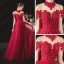 Chinese style Burgundy Engagement Prom Dresses 2020 A-Line / Princess See-through High Neck Short Sleeve Backless Sequins Beading Glitter Tulle Floor-Length / Long Ruffle