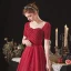Élégant Bordeaux De Fiançailles Robe De Bal 2020 Princesse Encolure Carrée Manches Courtes Ceinture Perlage Glitter Tulle Longue Volants Dos Nu Robe De Ceremonie