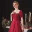 Élégant Bordeaux De Fiançailles Robe De Bal 2020 Princesse Encolure Carrée Manches Courtes Ceinture Perlage Glitter Tulle Longue Volants Dos Nu Robe De Ceremonie