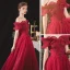 Chic / Beautiful Burgundy Engagement Prom Dresses 2020 A-Line / Princess Off-The-Shoulder Short Sleeve Appliques Lace Beading Glitter Tulle Floor-Length / Long Ruffle Backless Formal Dresses
