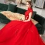 Style Chinois Rouge La Mariée Robe De Mariée 2020 Robe Boule Transparentes Col Haut Sans Manches Dos Nu Appliques En Dentelle Perlage Cathedral Train Volants