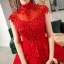 Style Chinois Rouge La Mariée Robe De Mariée 2020 Robe Boule Transparentes Col Haut Sans Manches Dos Nu Appliques En Dentelle Perlage Cathedral Train Volants