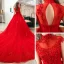 Style Chinois Rouge La Mariée Robe De Mariée 2020 Robe Boule Transparentes Col Haut Sans Manches Dos Nu Appliques En Dentelle Perlage Cathedral Train Volants