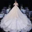 Chic / Beautiful Champagne Bridal Wedding Dresses 2020 Ball Gown See-through Scoop Neck Sleeveless Backless Appliques Lace Sequins Cathedral Train Ruffle