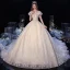 Chic / Beautiful Champagne Bridal Wedding Dresses 2020 Ball Gown See-through Scoop Neck Sleeveless Backless Appliques Lace Sequins Cathedral Train Ruffle