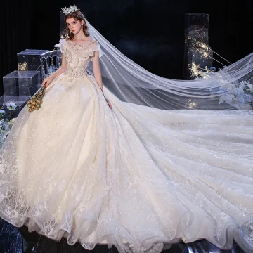 Chic Beautiful Champagne Bridal Wedding Dresses 2020 Ball Gown See Through Scoop Neck Sleeveless Backless Appliques Lace Sequins Cathedral Train Ruffle