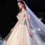 Chic / Beautiful Champagne Bridal Wedding Dresses 2020 Ball Gown See-through Scoop Neck Sleeveless Backless Appliques Lace Sequins Cathedral Train Ruffle