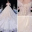 Chic / Beautiful Champagne Bridal Wedding Dresses 2020 Ball Gown See-through Scoop Neck Sleeveless Backless Appliques Lace Sequins Cathedral Train Ruffle