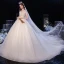 Mode Champagne La Mariée Robe De Mariée 2020 Robe Boule V-Cou Manches Courtes Perlage Perle Glitter Tulle Cathedral Train Volants