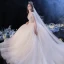 Mode Champagne La Mariée Robe De Mariée 2020 Robe Boule V-Cou Manches Courtes Perlage Perle Glitter Tulle Cathedral Train Volants