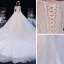 Mode Champagne La Mariée Robe De Mariée 2020 Robe Boule V-Cou Manches Courtes Perlage Perle Glitter Tulle Cathedral Train Volants