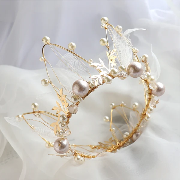 Charmant Doré Bijoux Mariage 2020 Alliage Perle Tiare Gland Boucles D'Oreilles Accessoire Cheveux Mariage