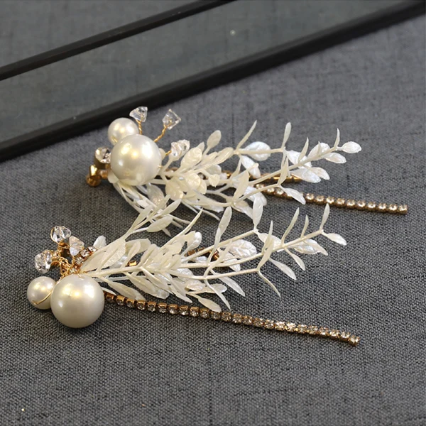 Charmant Doré Bijoux Mariage 2020 Alliage Perle Tiare Gland Boucles D'Oreilles Accessoire Cheveux Mariage