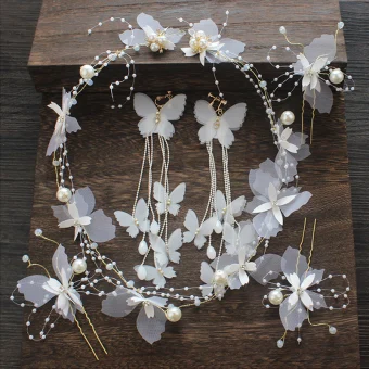 Flower Fairy Ivory Silk Flower Bridal Jewelry 2020 Butterfly Beading Earrings Headbands Bridal Hair Accessories