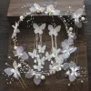 Hada de las flores Marfil Flor de seda Joyas 2020 mariposa Rebordear Pendientes Cintas para la cabeza Tocados de novia