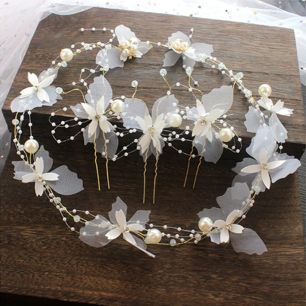 Flower Fairy Ivory Silk Flower Bridal Jewelry 2020 Butterfly Beading Earrings Headbands Bridal Hair Accessories