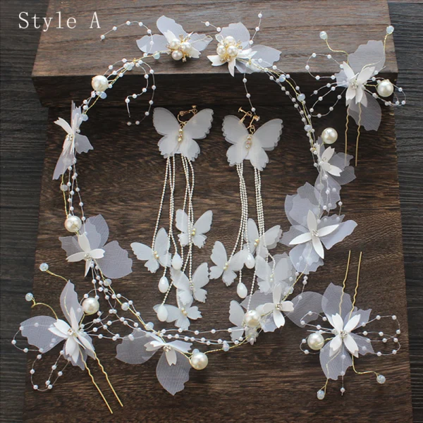 Flower Fairy Ivory Silk Flower Bridal Jewelry 2020 Butterfly Beading Earrings Headbands Bridal Hair Accessories