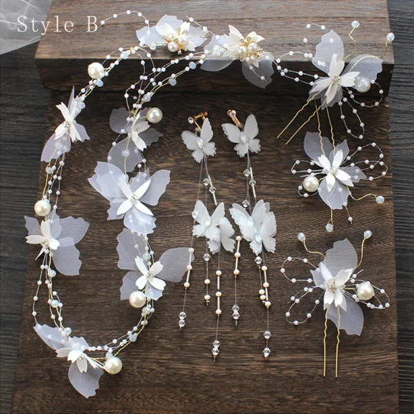 Flower Fairy Ivory Silk Flower Bridal Jewelry 2020 Butterfly Beading Earrings Headbands Bridal Hair Accessories