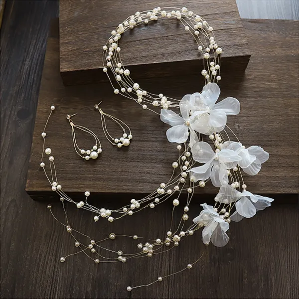 Modest / Simple Ivory Pearl Necklace 2020 Metal Wedding Bridal Jewelry  Accessories