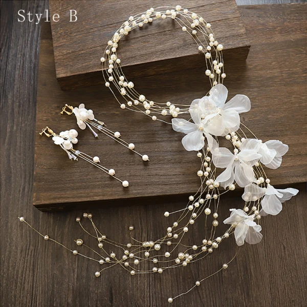 Elegant Ivory Silk Flower Headbands Bridal Hair Accessories 2020 Alloy Pearl Earrings Headpieces Bridal Jewelry