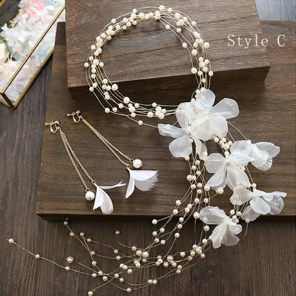 Elegant Ivory Silk Flower Headbands Bridal Hair Accessories 2020 Alloy Pearl Earrings Headpieces Bridal Jewelry