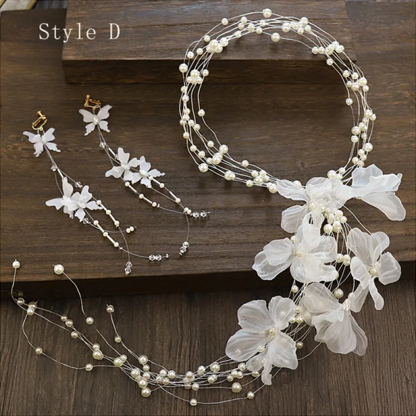 Elegant Ivory Silk Flower Headbands Bridal Hair Accessories 2020 Alloy Pearl Earrings Headpieces Bridal Jewelry