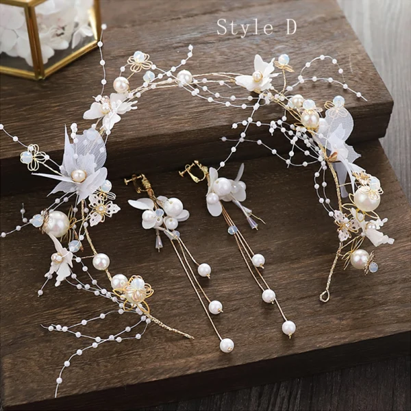 Fée Des Fleurs Doré Cerceau de cheveux Accessoire Cheveux Mariage 2020 Alliage Papillon Fleur De Soie Perlage Perle Boucles D'Oreilles Accessoire Cheveux Bijoux Mariage