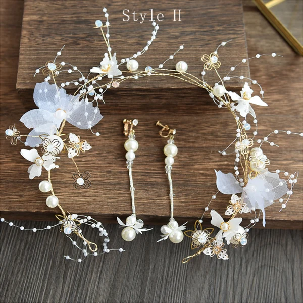 Fée Des Fleurs Doré Cerceau de cheveux Accessoire Cheveux Mariage 2020 Alliage Papillon Fleur De Soie Perlage Perle Boucles D'Oreilles Accessoire Cheveux Bijoux Mariage