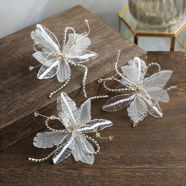 Elegant Ivory Earrings Necklace Headbands Bridal Jewelry 2020 Alloy Silk Flower Pearl Rhinestone Crystal Headpieces Bridal Hair Accessories