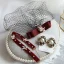 Vintage Burgunder Velour Hodepynt Halskjede 2020 Perle Rhinestone Øredobber Tilbehør
