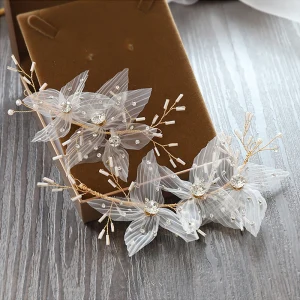 Snygga Fina Guld Hårsmycken Brud Huvudbonad 2020 Legering Siden Blomma Beading Rhinestone Bröllop Tillbehör