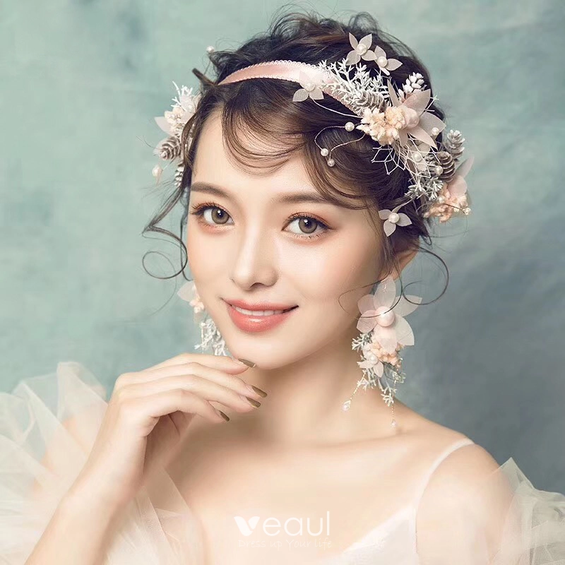 Bridal Headwear Pearl Flower Headband Veil Earrings Fashion - Temu