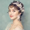Wróżka Kwiatowa Różowy Perłowy Opaski na głowę Ozdoby Do Włosów Ślubne 2020 Koronki Kwiat Perła Kolczyki Akcesoria