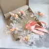 Flower Fairy Pearl Pink Headbands Bridal Hair Accessories 2020 Lace-up Flower Pearl Earrings Accessories