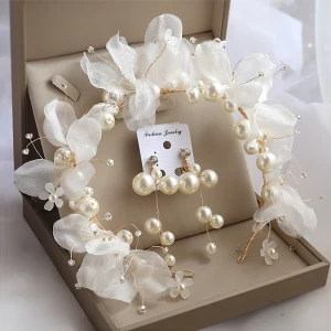 Chic Belle Doré Bijoux Mariage 2020 Alliage Fleur De Soie Boucles D 039 Oreilles Accessoire Cheveux Accessoire Cheveux Mariage