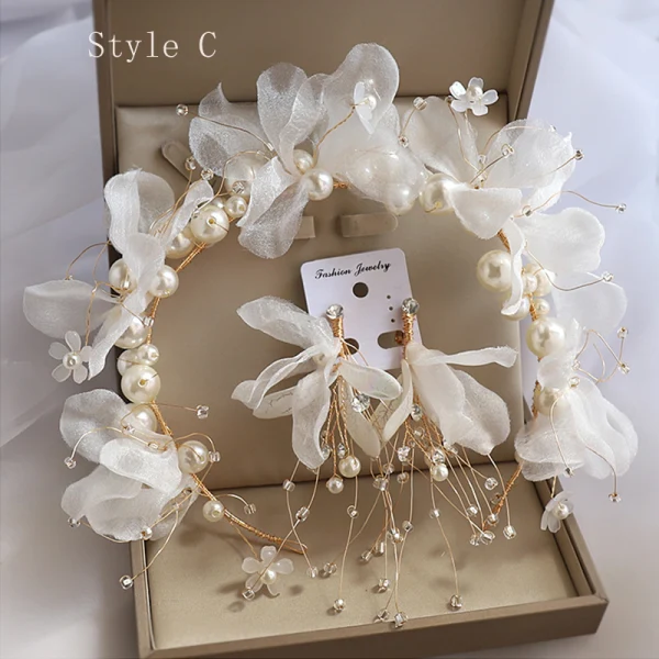 Chic / Beautiful Gold Bridal Jewelry 2020 Alloy Silk Flower Earrings Headpieces Bridal Hair Accessories