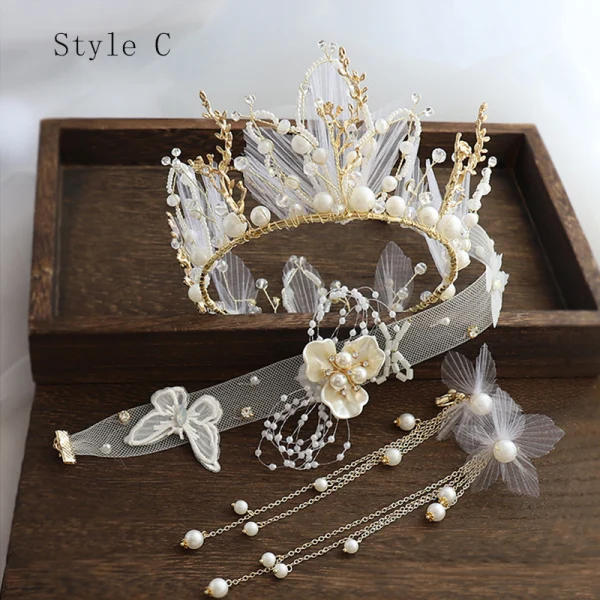 Charmig Guld Brudsmycken 2020 Legering siden Blomma Pärla Rhinestone Halsband Örhängen Tiara Brud Huvudbonad