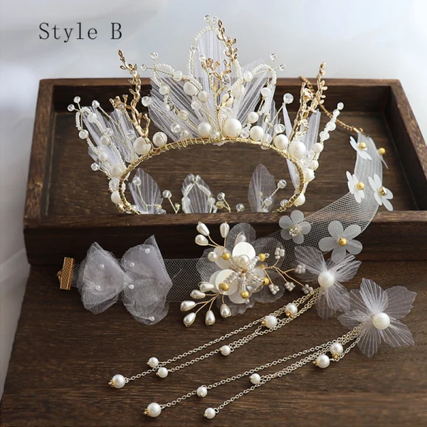 Charmig Guld Brudsmycken 2020 Legering siden Blomma Pärla Rhinestone Halsband Örhängen Tiara Brud Huvudbonad