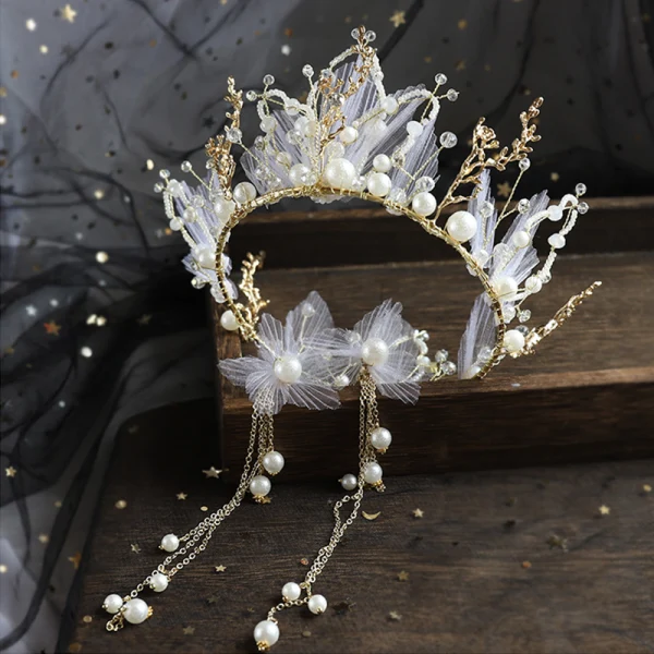 Charmig Guld Brudsmycken 2020 Legering siden Blomma Pärla Rhinestone Halsband Örhängen Tiara Brud Huvudbonad