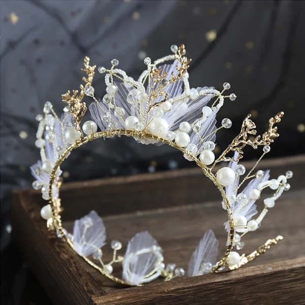 Charmig Guld Brudsmycken 2020 Legering siden Blomma Pärla Rhinestone Halsband Örhängen Tiara Brud Huvudbonad